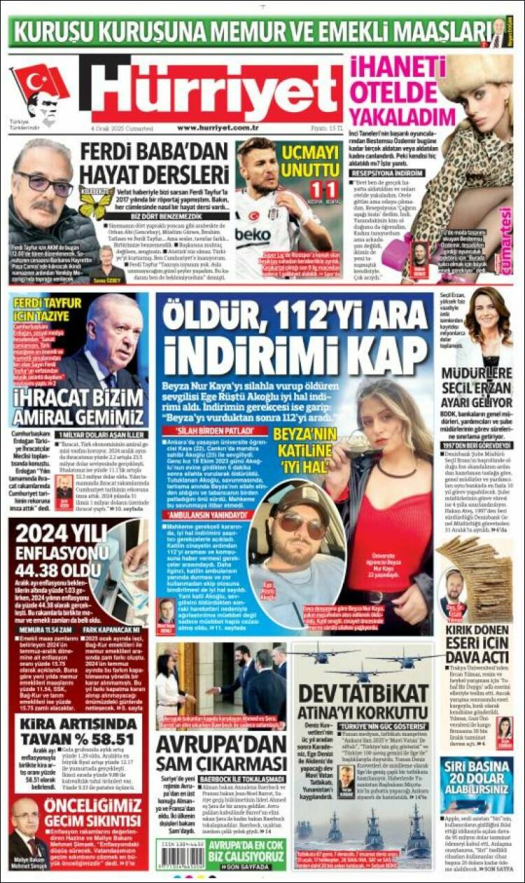 Portada de Hürriyet (Turqu&iacute;a)