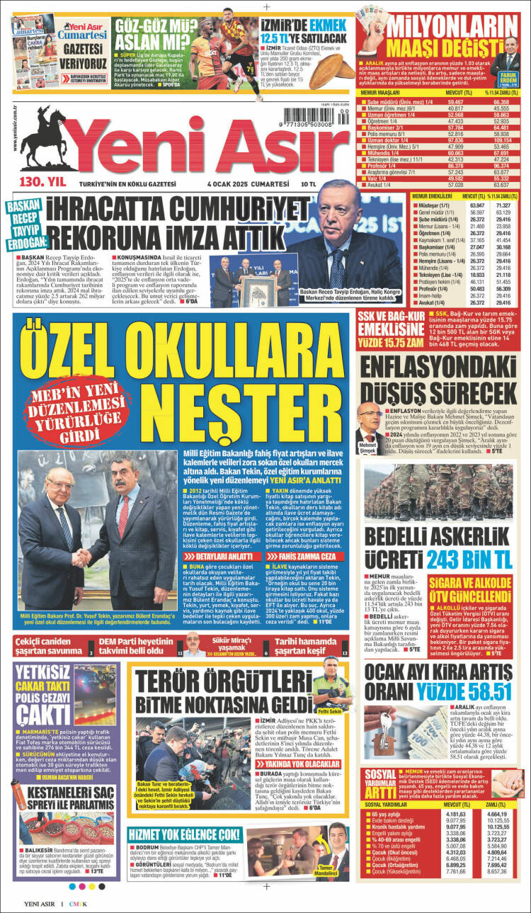Portada de Yeni Asır (Turqu&iacute;a)