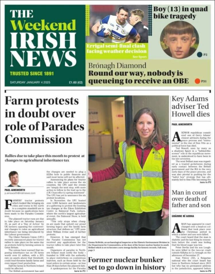 Portada de Irish News (Reino Unido)