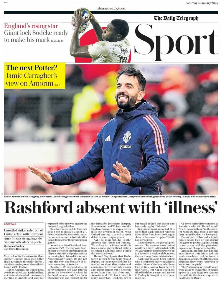 Portada de Telegraph Sport (Reino Unido)