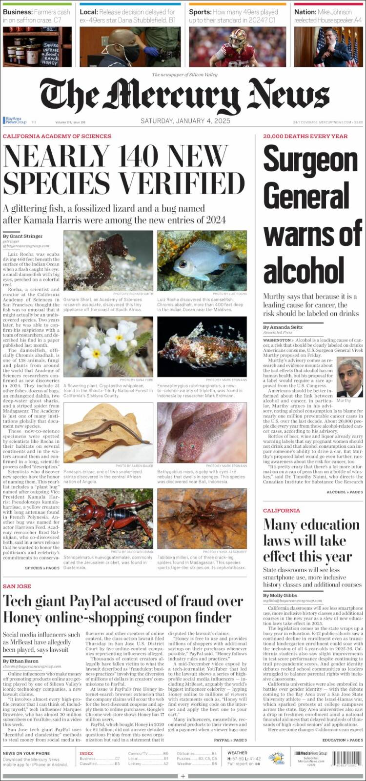 Portada de San Jose Mercury News (USA)