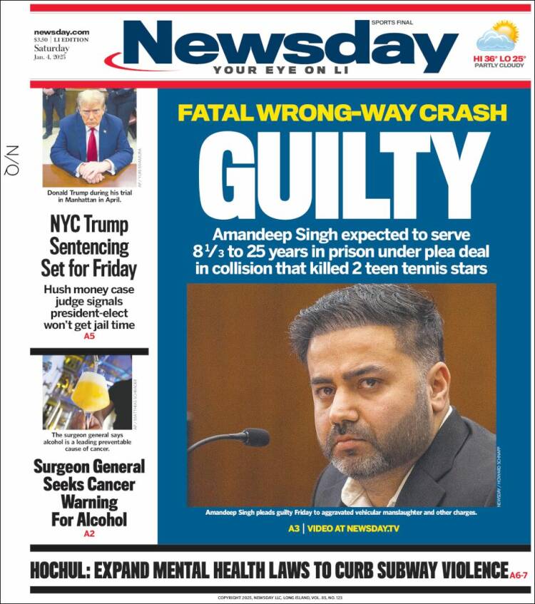 Portada de Newsday (USA)