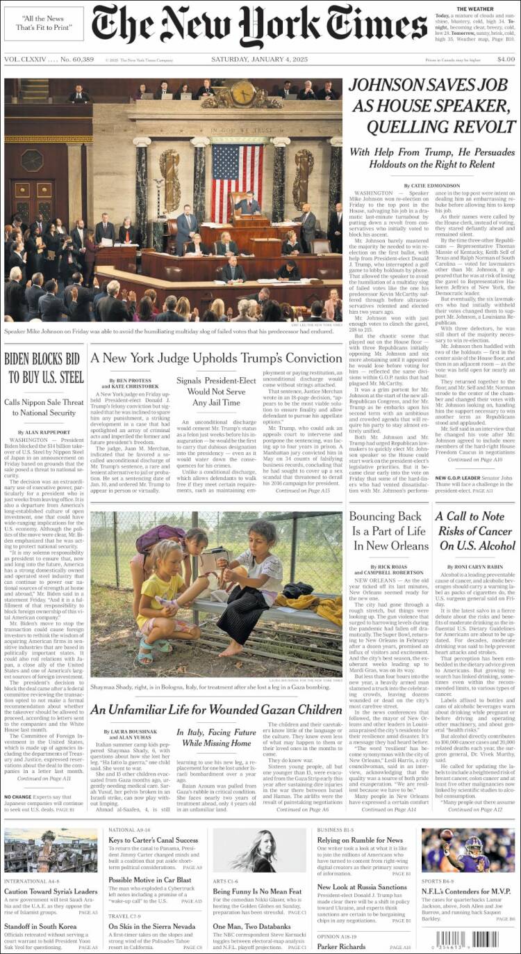 Portada de New York Times (USA)