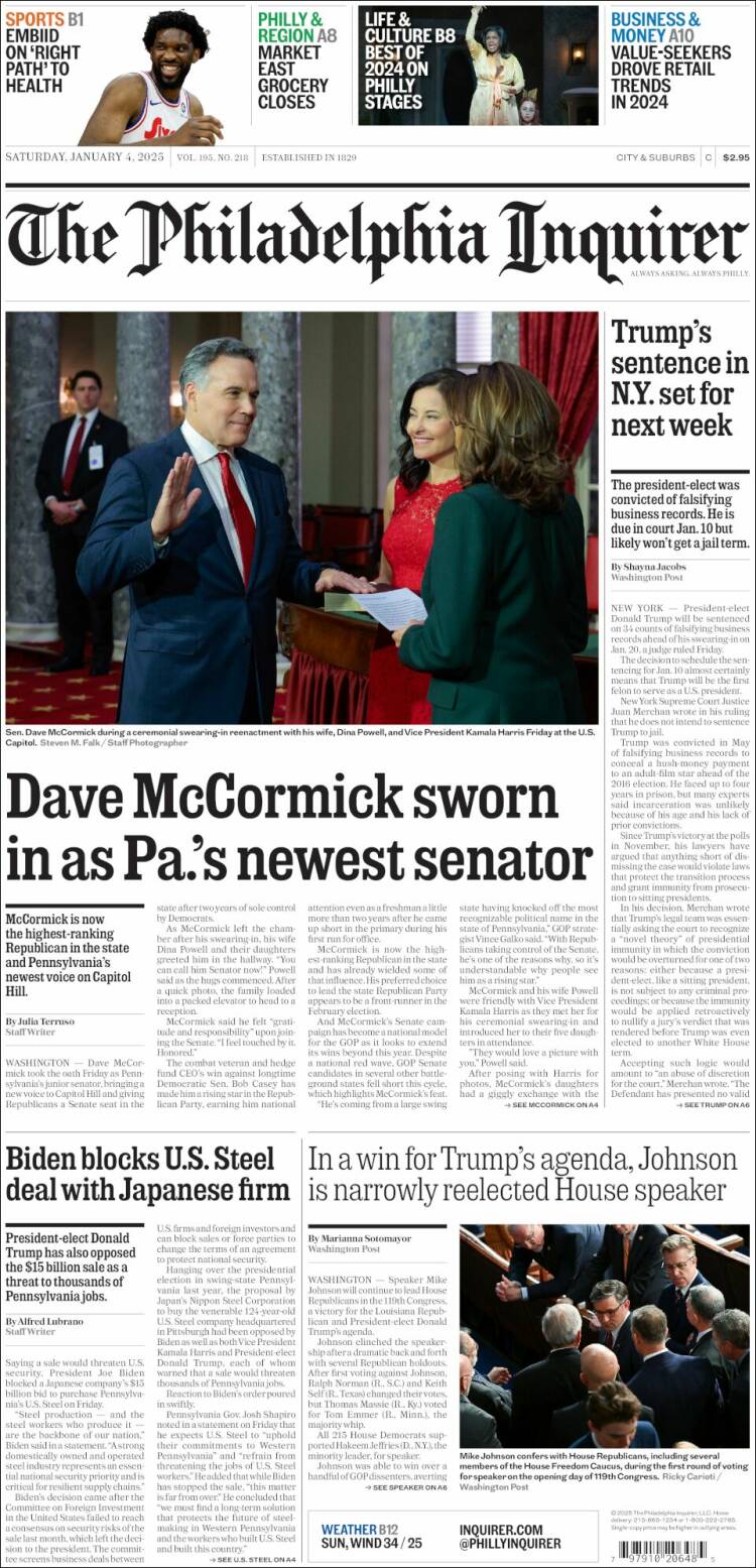 Portada de Philadelphia Inquirer (USA)
