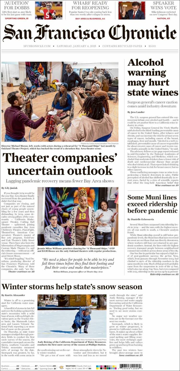Portada de San Francisco Chronicle (USA)