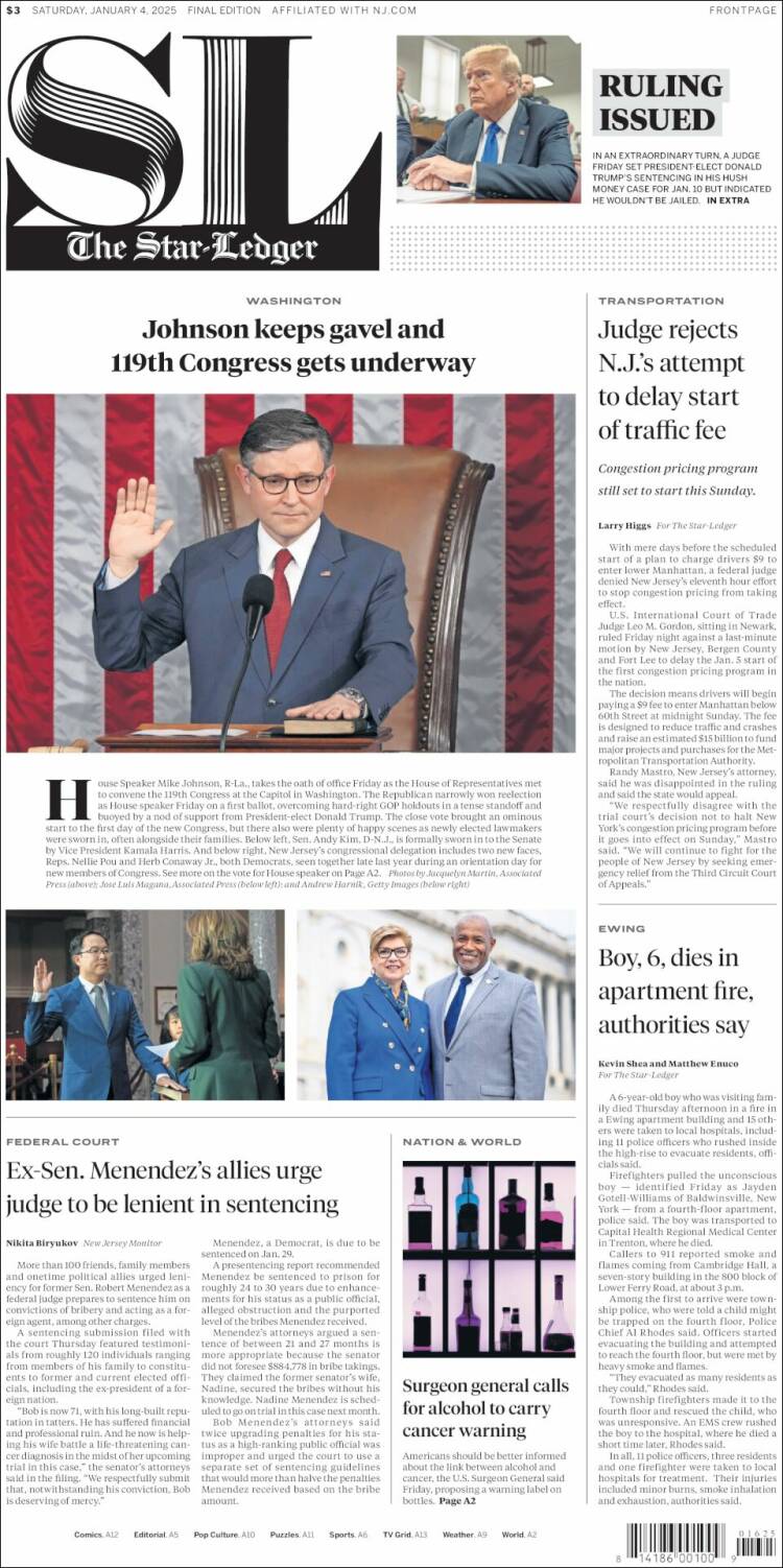 Portada de Star-Ledger (USA)