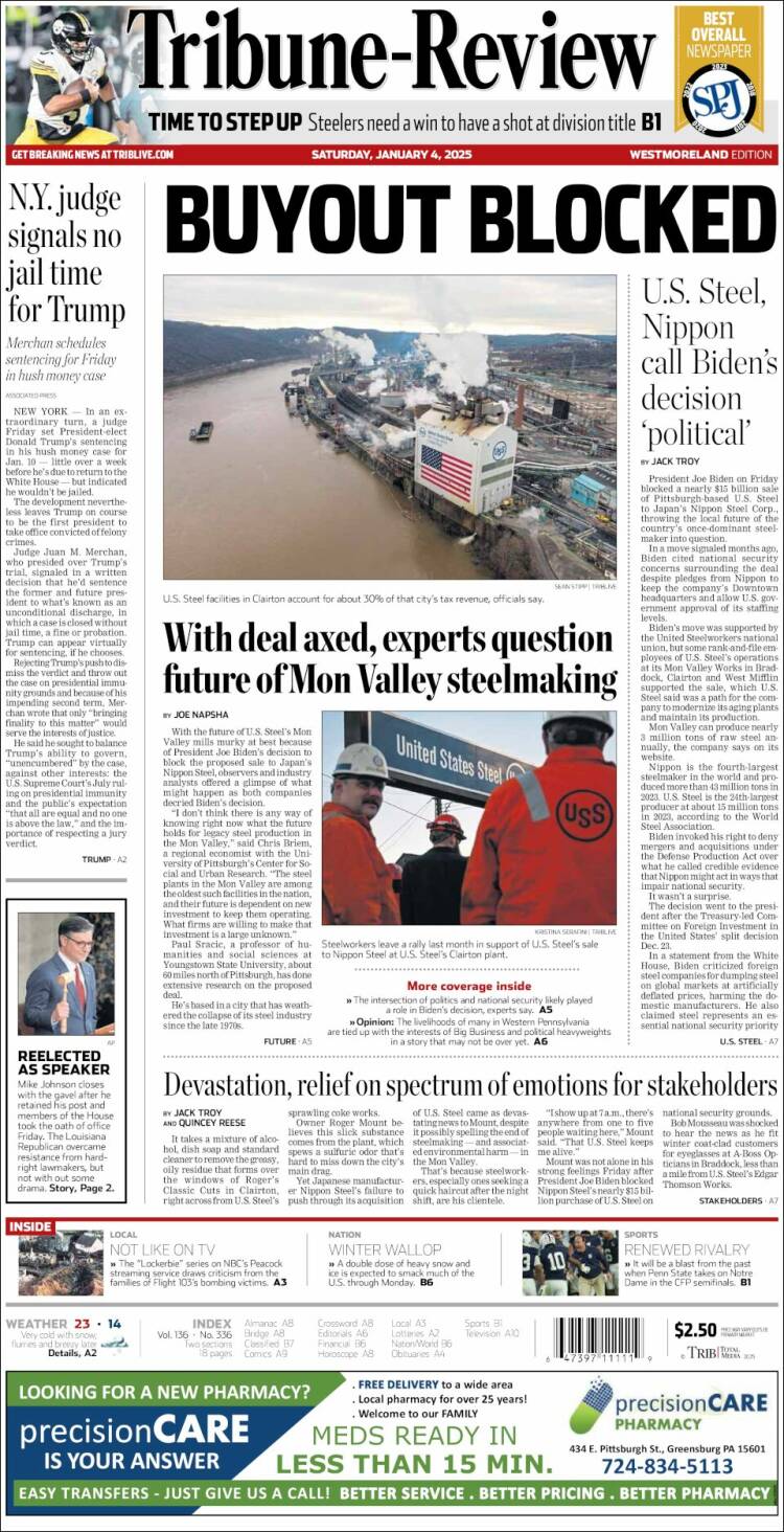 Portada de Tribune-Review (USA)