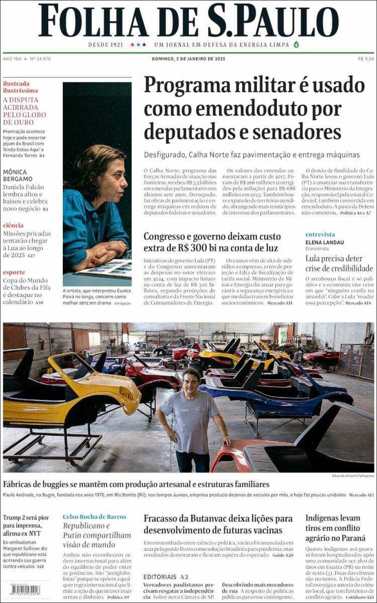 Portada de Folha de São Paulo (Brésil)