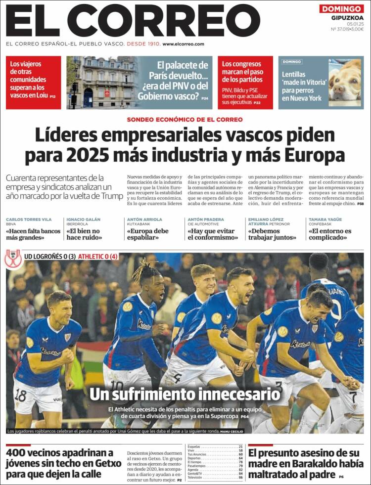 Portada de El Correo - Guipuzcoa (España)