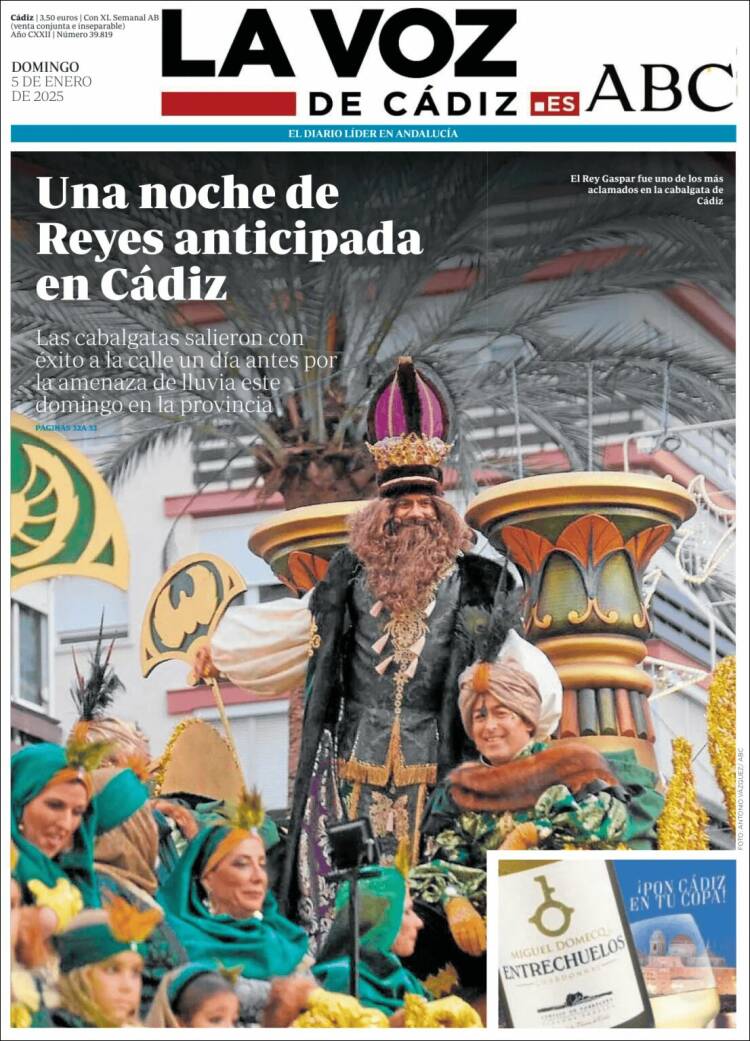 Portada de La Voz de Cádiz (España)