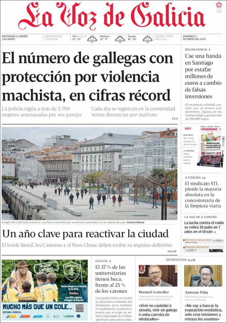 Portada de La Voz de Galicia (España)