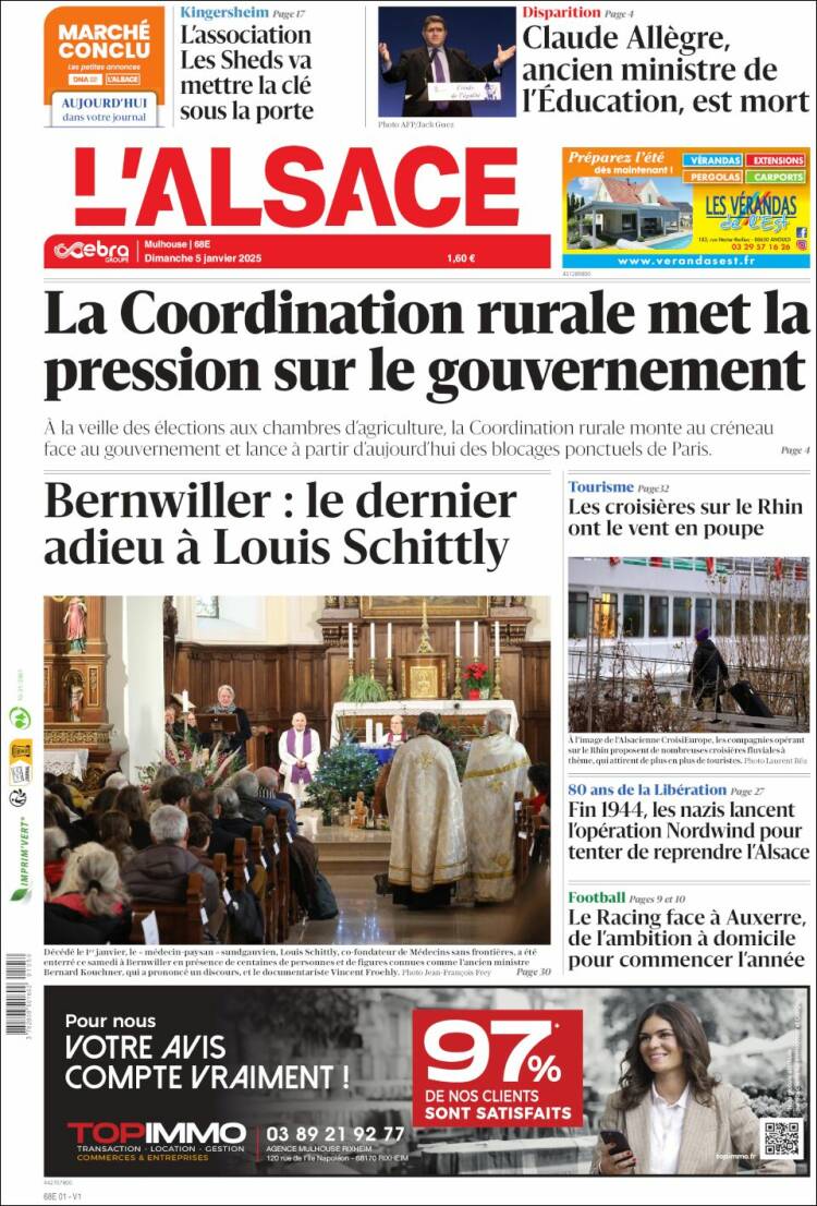 Portada de Journal L'Alsace (Francia)