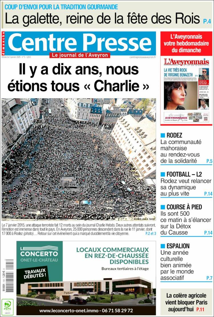 Portada de Centre Presse (Francia)