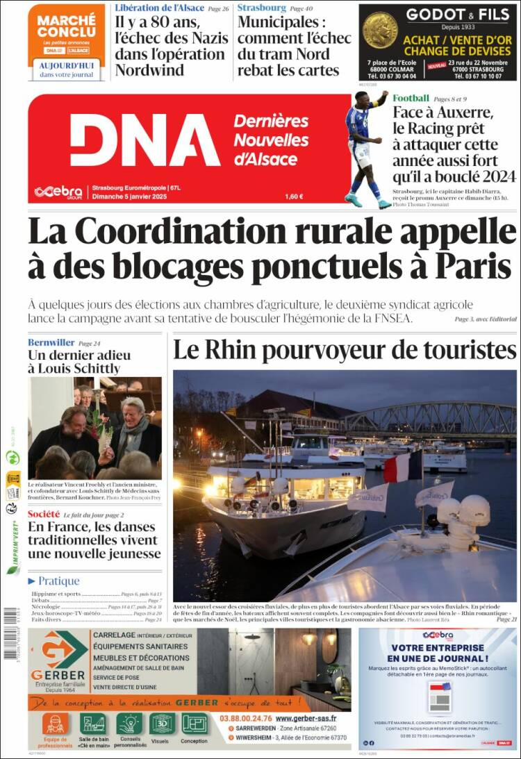 Portada de Les Dernières Nouvelles d'Alsace (Francia)