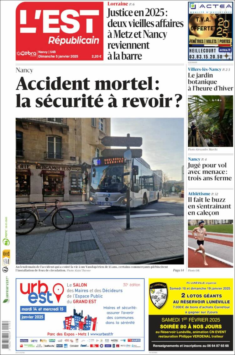 Portada de L'Est Republicain (Francia)