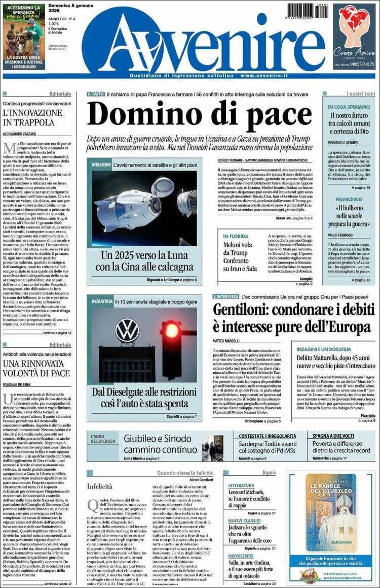 Portada de Avvenire (Italia)