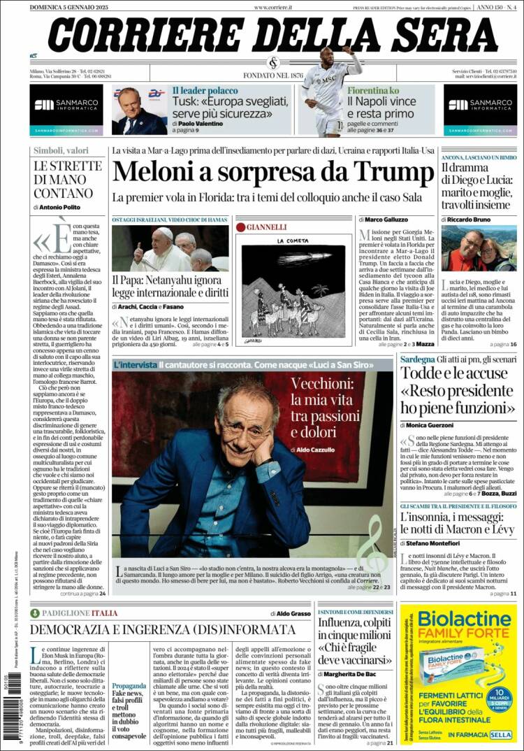 Portada de Corriere della Sera (Italia)