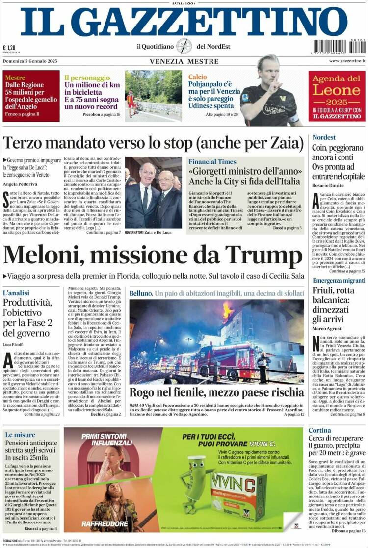 Portada de Il Gazzettino (Italia)