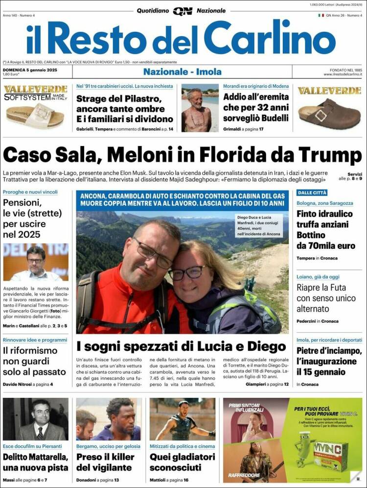 Portada de Il Resto del Carlino (Italia)