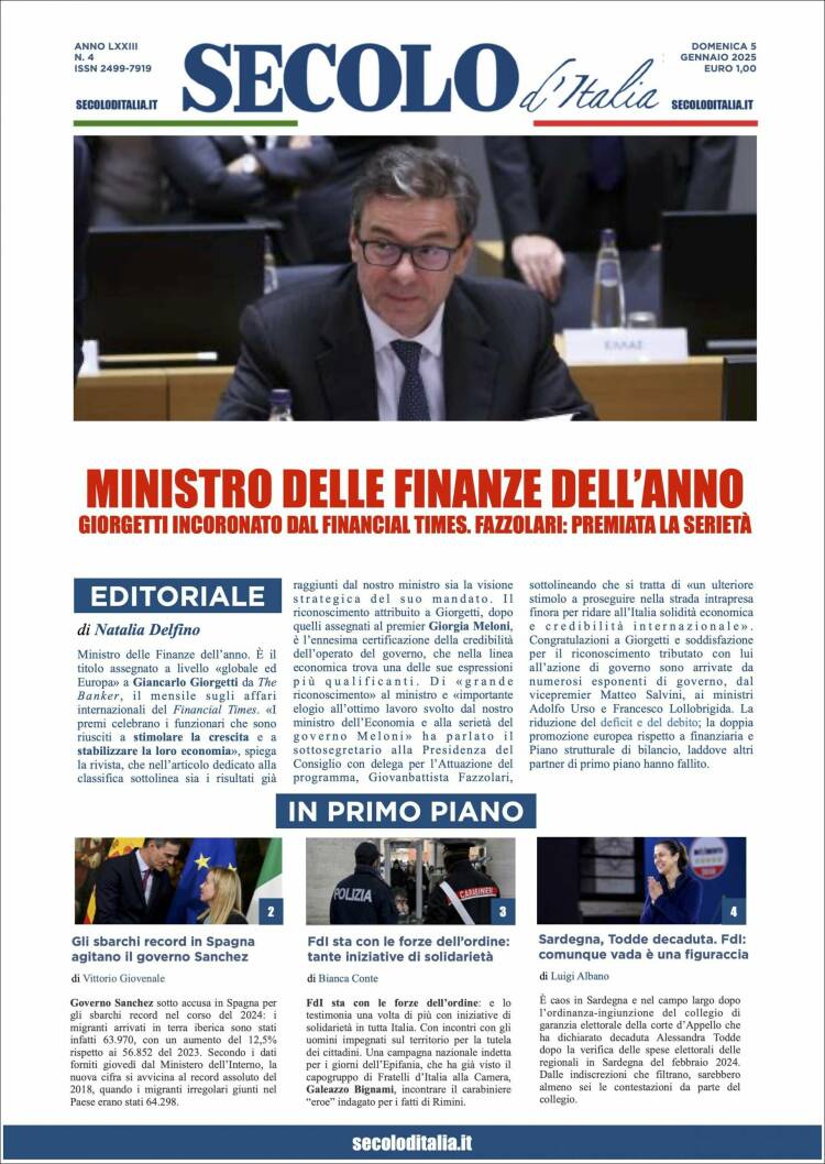 Portada de Secolo d'Italia (Italia)