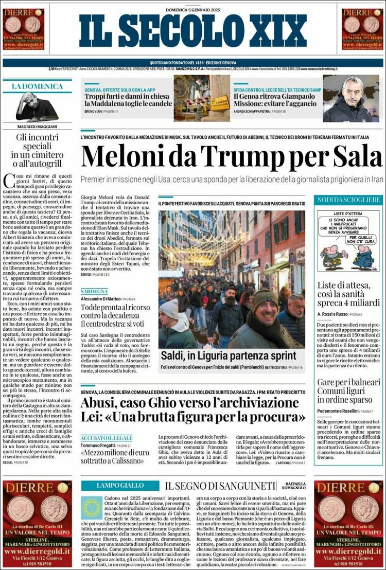 Portada de Il Secolo XIX (Italia)
