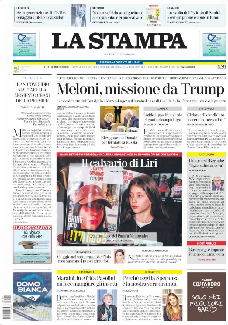 Portada de La Stampa (Italia)