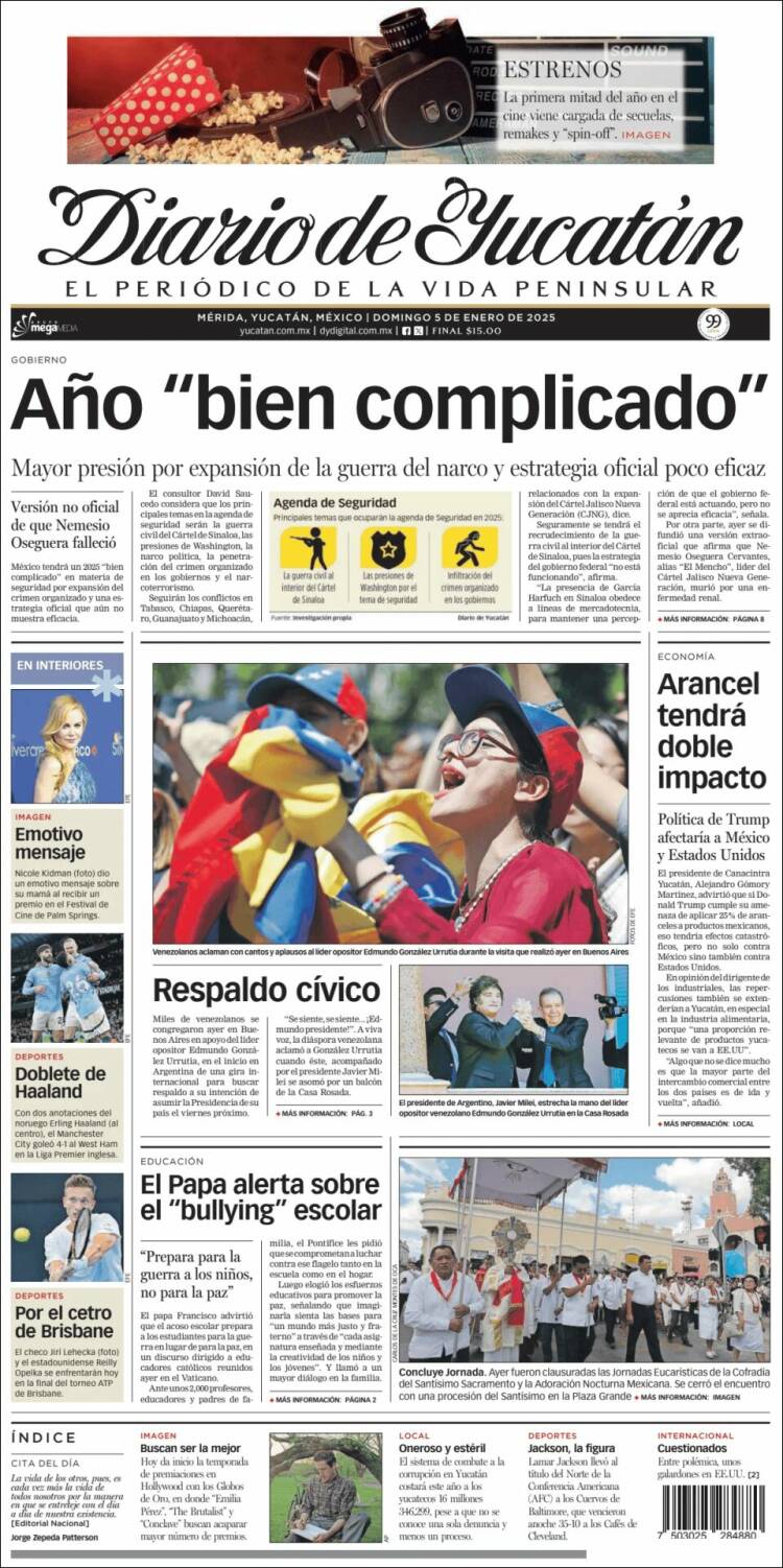 Portada de Diario de Yucatán (México)