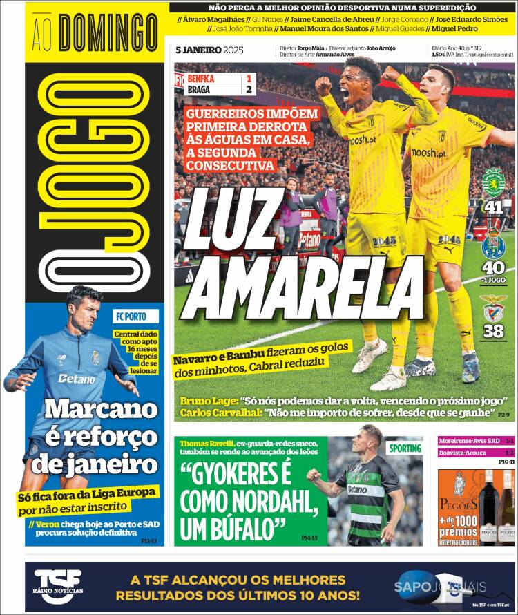 Portada de O Jogo (Portugal)