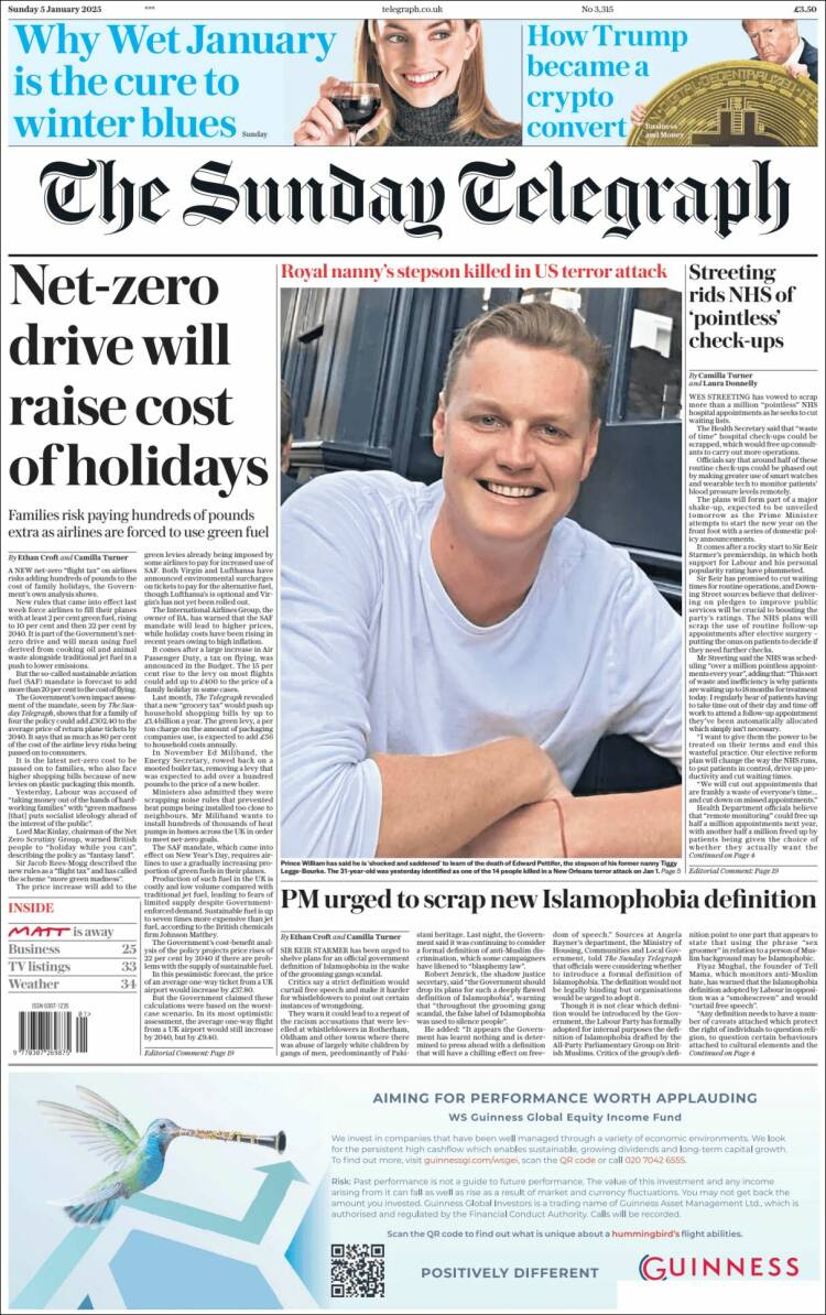 Portada de Daily Telegraph (Reino Unido)