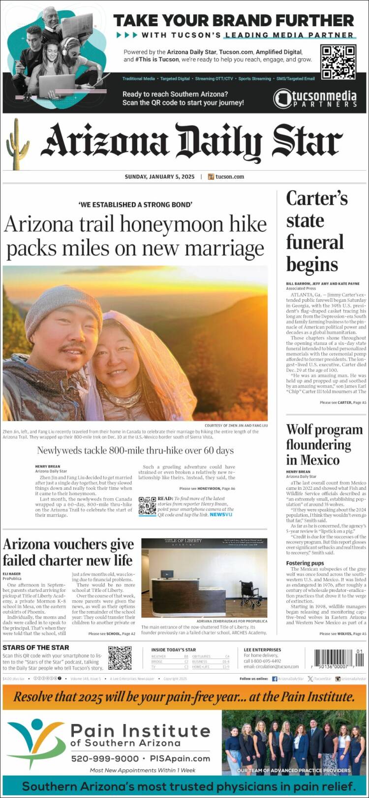 Portada de Arizona Daily Star (USA)