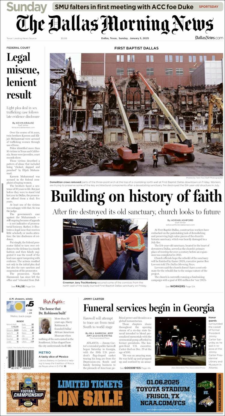 Portada de Dallas Morning News (USA)