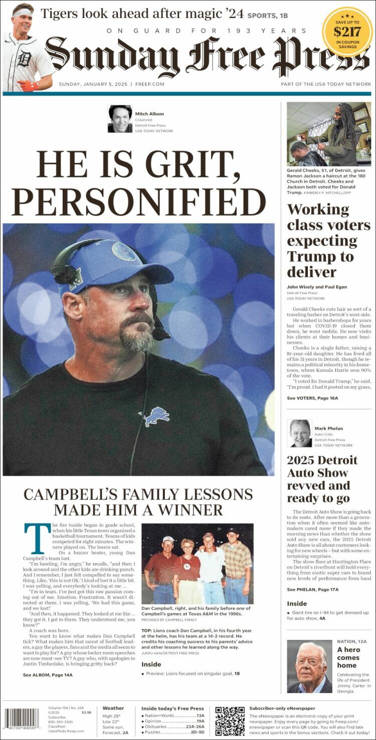 Portada de Detroit Free Press (USA)