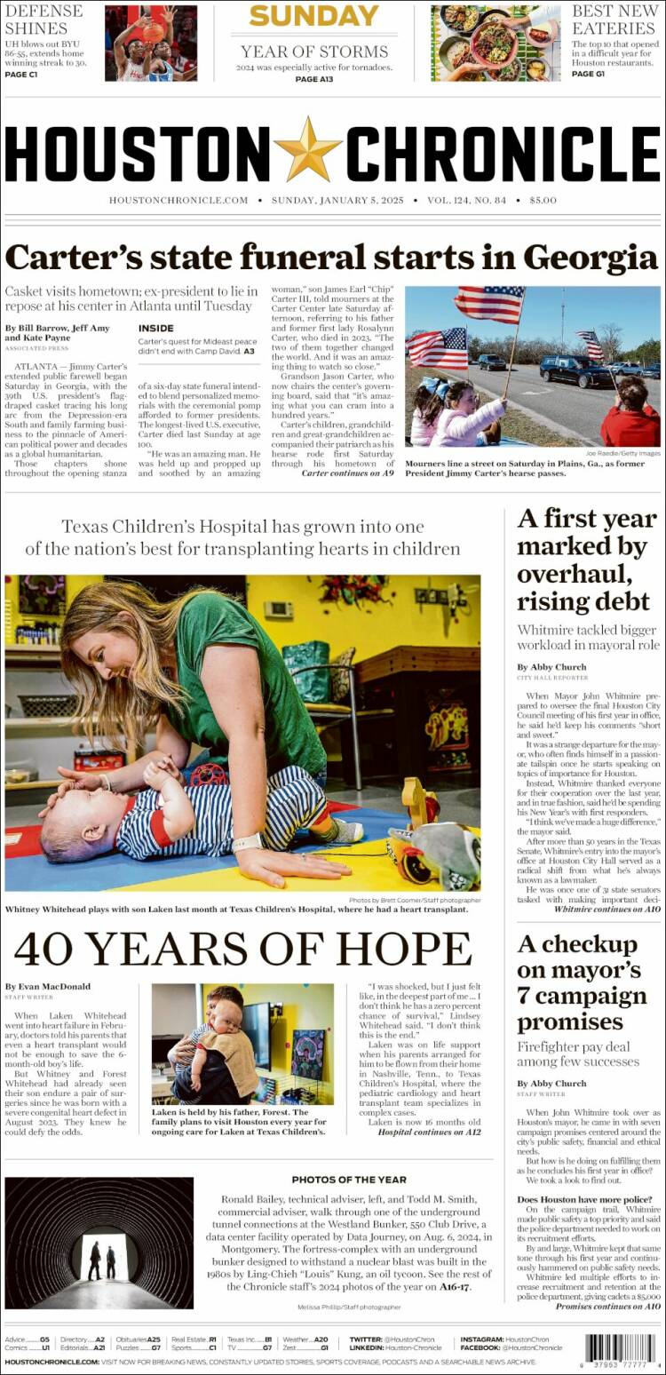 Portada de Houston Chronicle (USA)