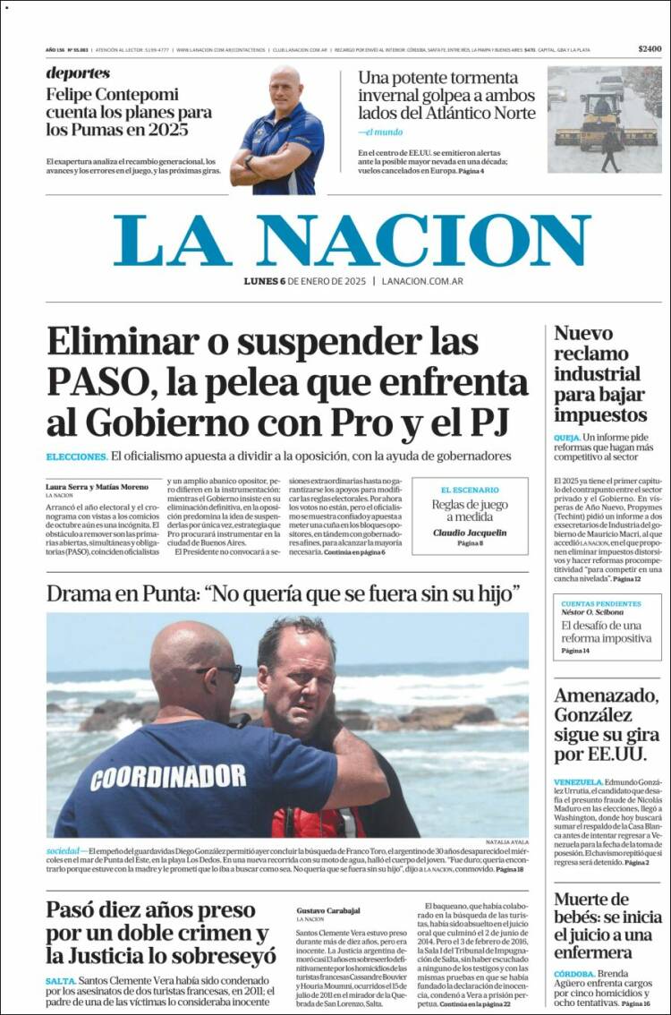 Portada de La Nación (Argentina)