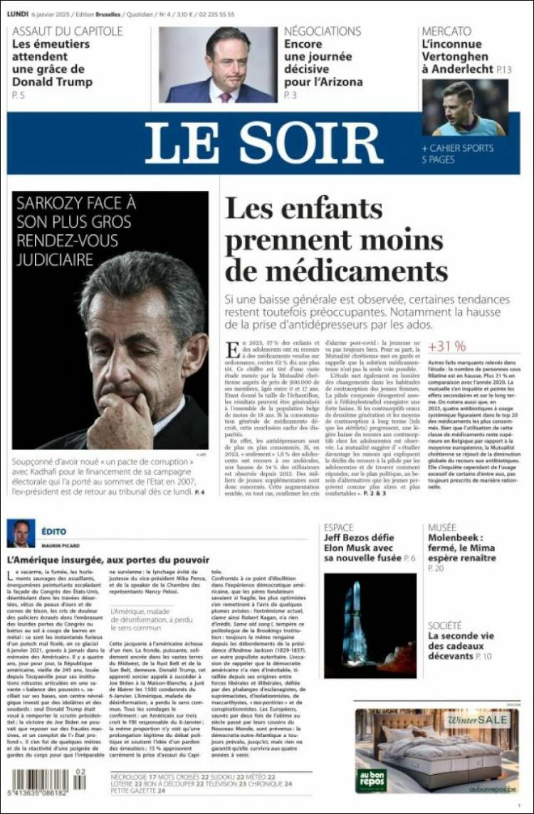 Portada de Le Soir (B&eacute;lgica)