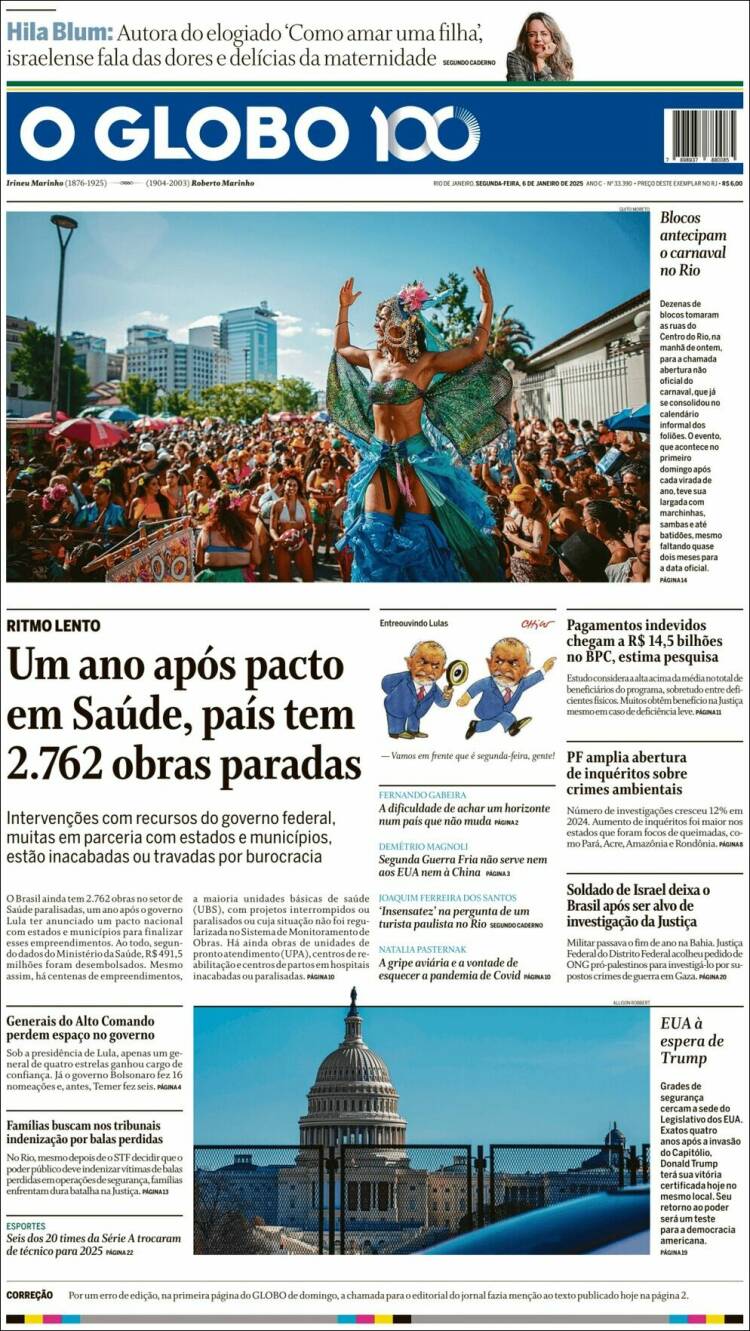 Portada de O Globo (Brasil)