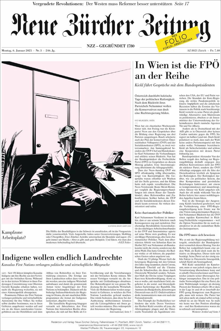 Portada de Neue Zürcher Zeitung (Suiza)