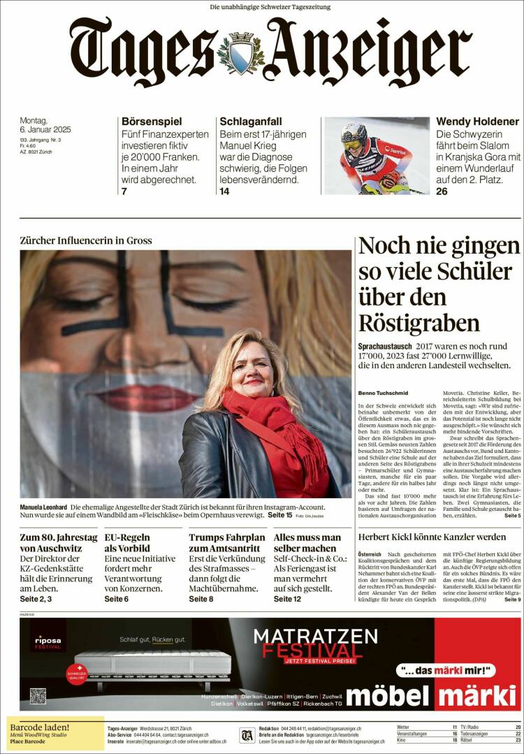 Portada de Tages-Anzeiger (Suiza)