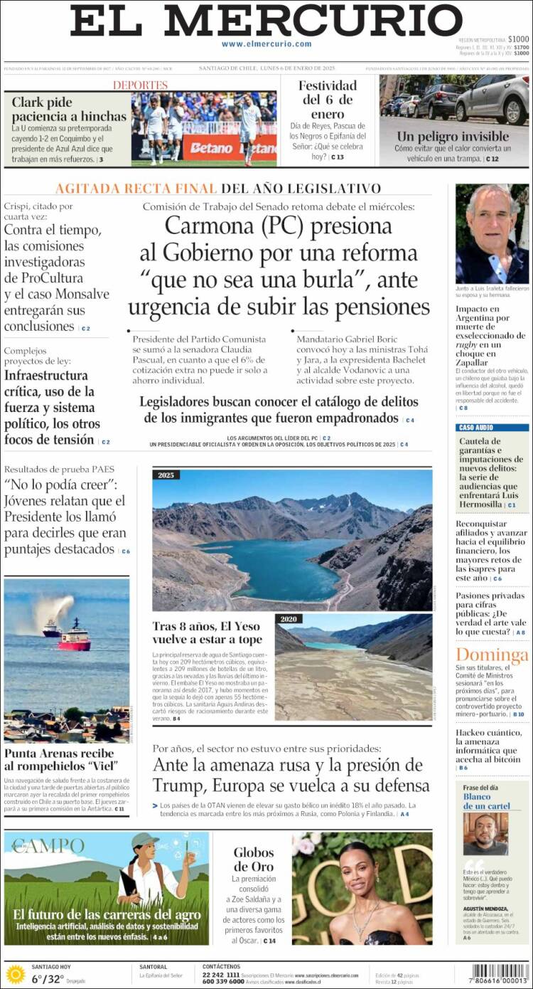 Portada de El Mercurio (Chile)