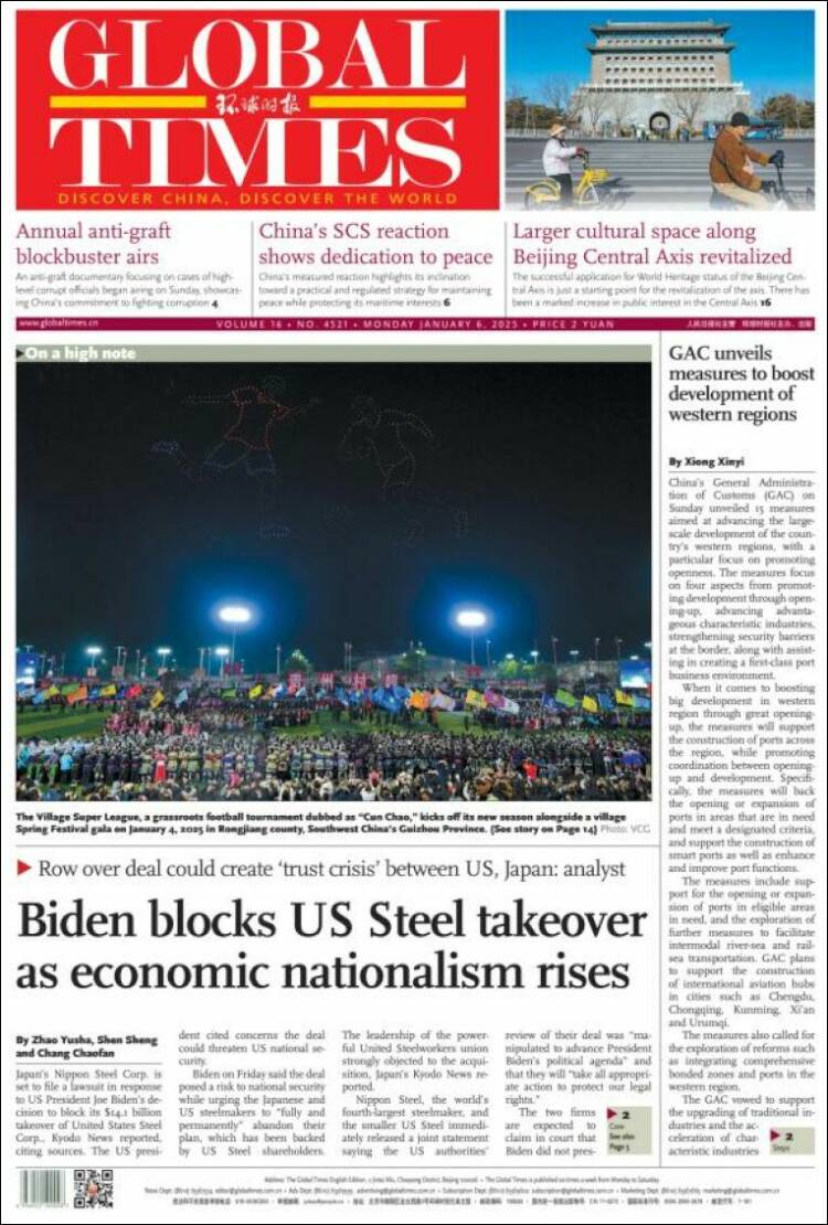 Portada de The Global Times (China)