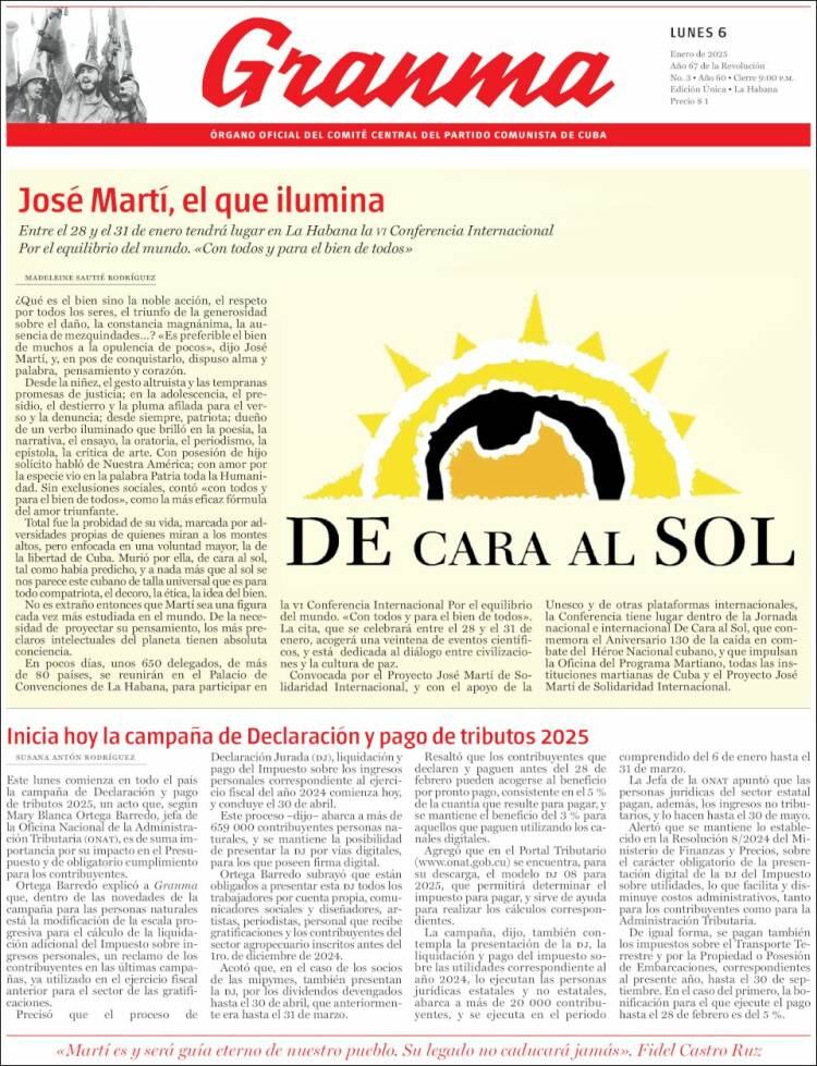 Portada de Granma (Cuba)