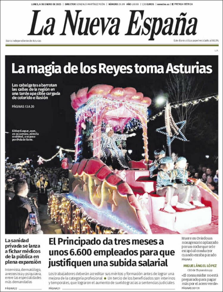 Portada de La Nueva España (España)