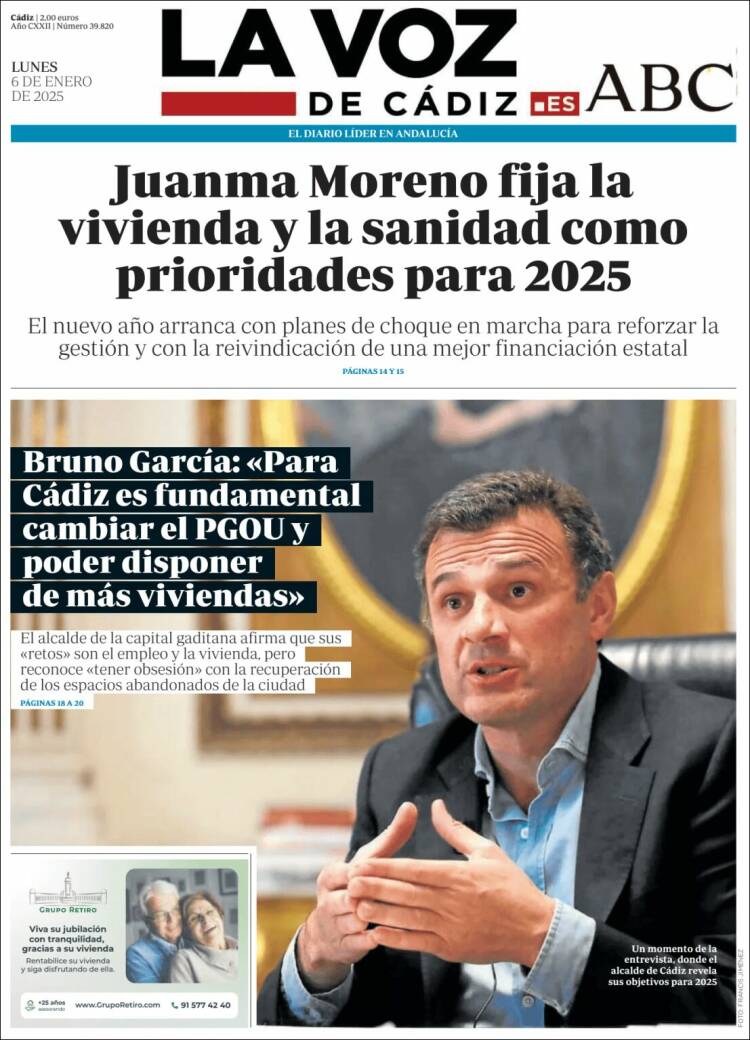 Portada de La Voz de Cádiz (España)