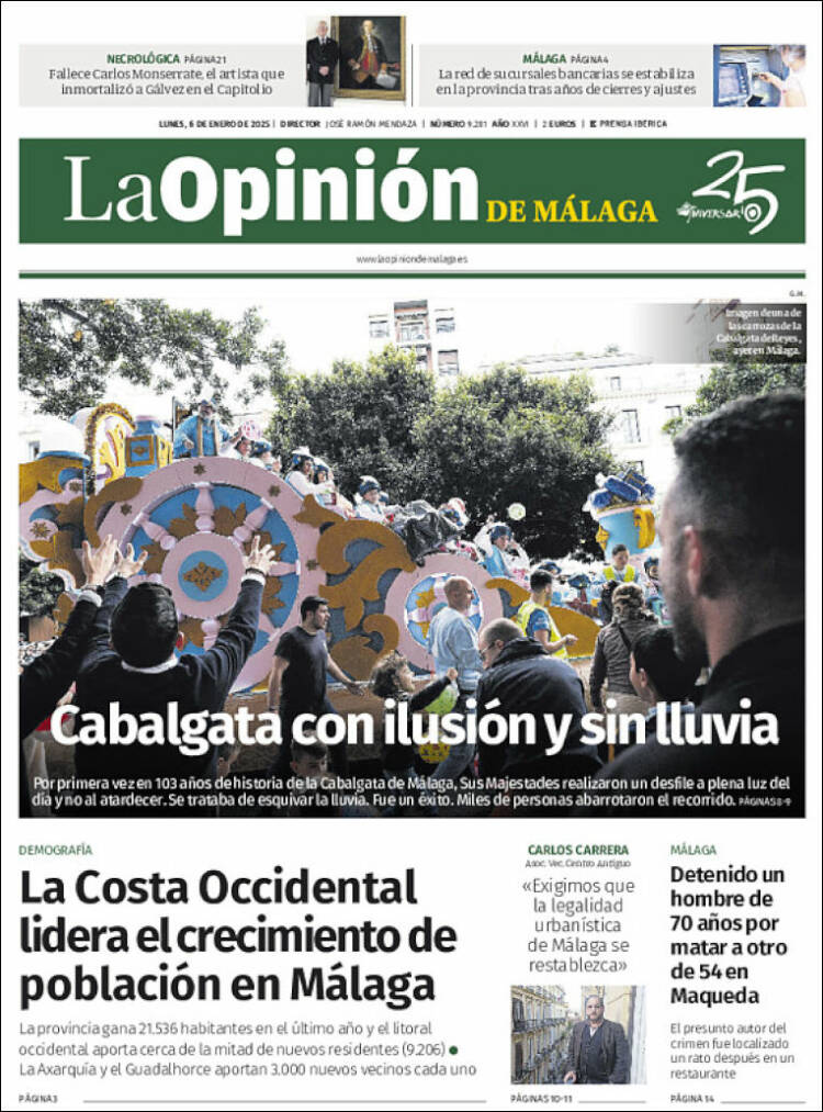 Portada de La Opinión de Málaga (España)