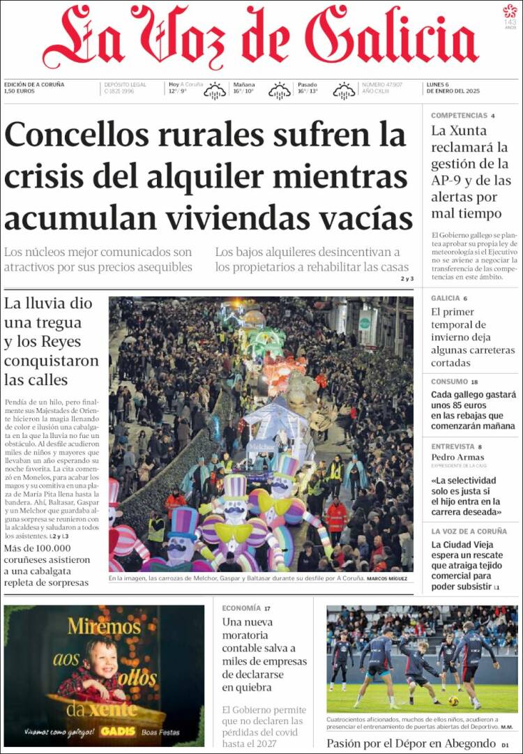 Portada de La Voz de Galicia (España)