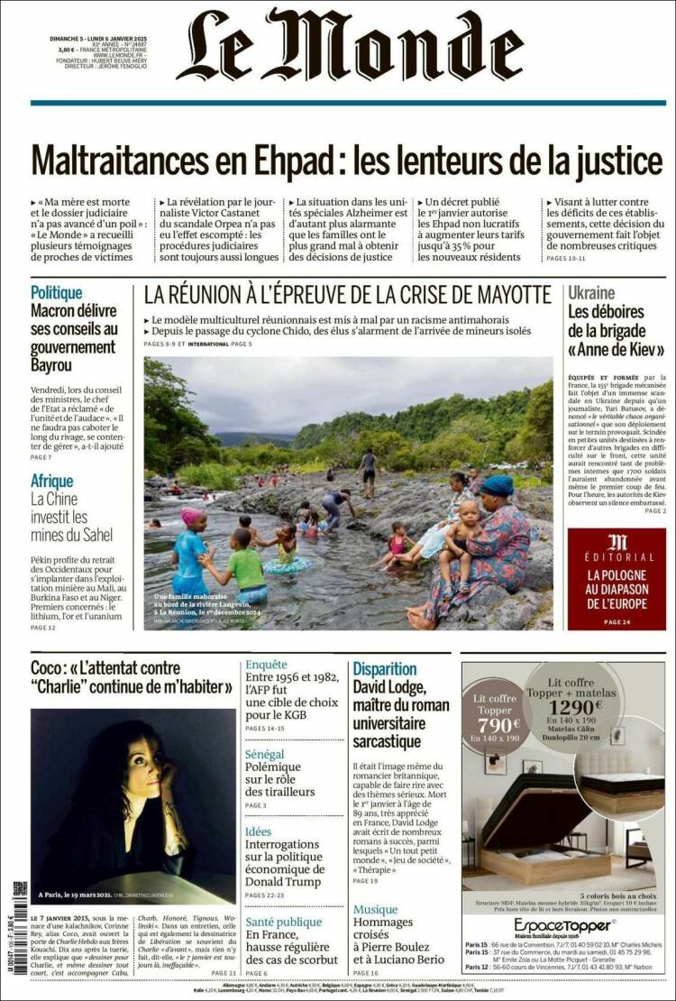 Portada de Le Monde (Francia)