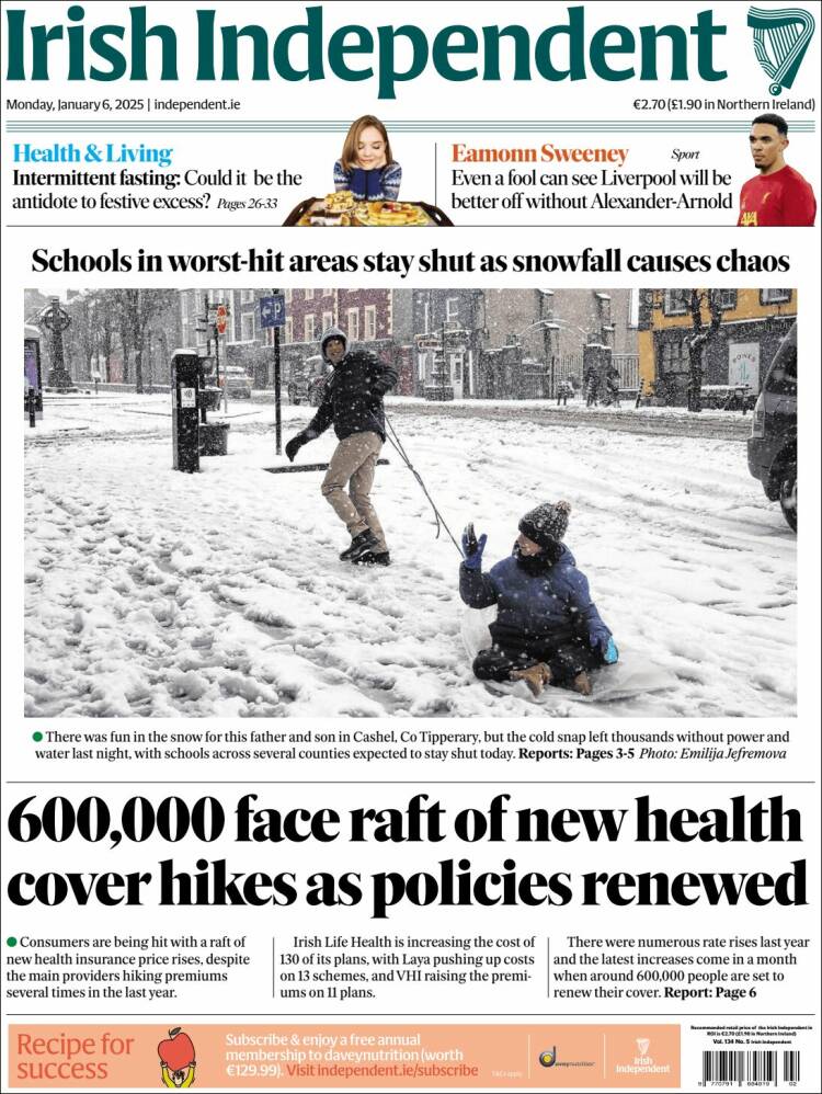 Portada de Irish Independent (Irlanda)