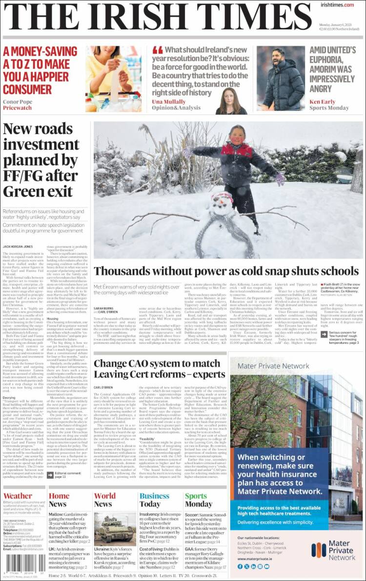 Portada de Irish Times (Irlanda)