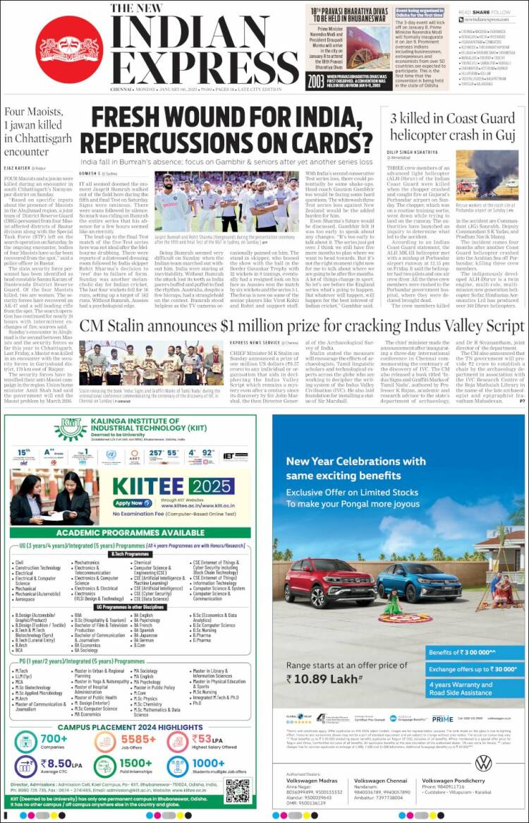 Portada de New Indian Express (India)