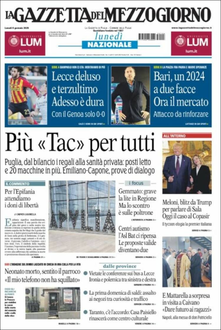 Portada de La Gazzetta del Mezzogiorno (Italia)
